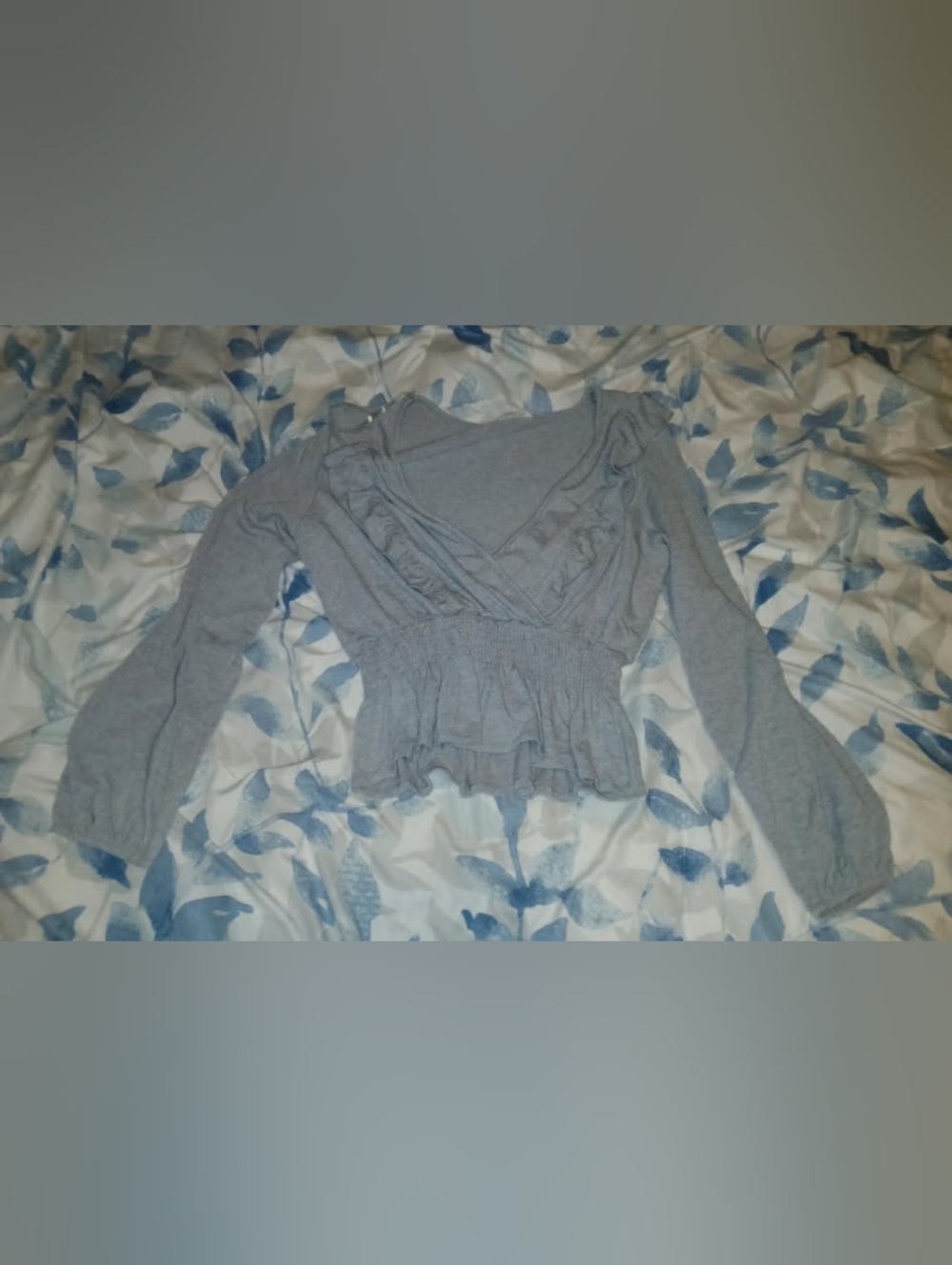 Peach Love California Light Gray Ruffle Wrap Top